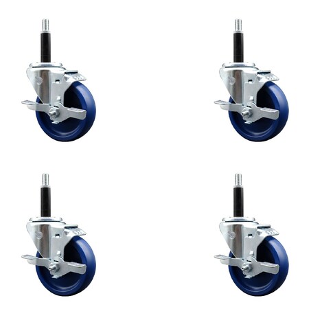 Service Caster 4'' SS Solid Poly Swivel 3/4'' Expanding Stem Caster Set with Brake, 4PK SCC-SSEX20S414-SPUS-TLB-34-4